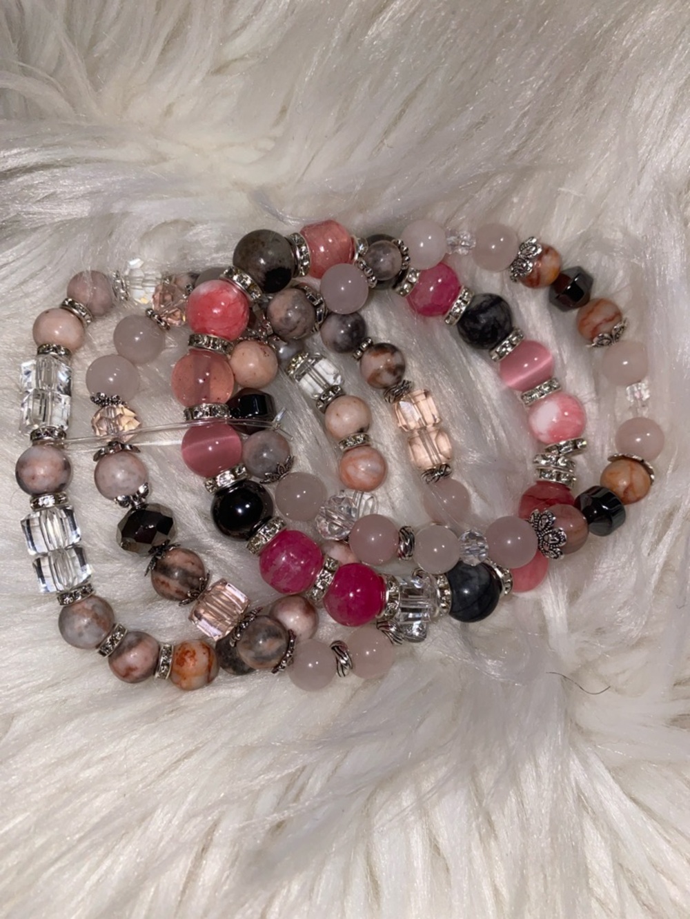 Pink Bracelet bundle, Pink Multi-Stone Stretch Bracelet Set - Women's Jewelry